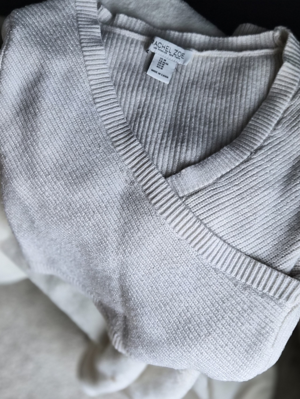 Rachel‎ Zoe Shimmer Ribbed Cropped Wrap Sweater Womens Size Medium Grey